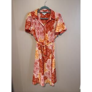 Nanette Lepore Patchwork Paisley Pink Orange Dress Pintuck Shirt Dress Belted 4